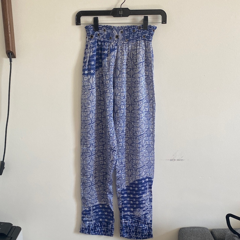 Poupette St. Barth Blue and White Silk Pants/Cover Up